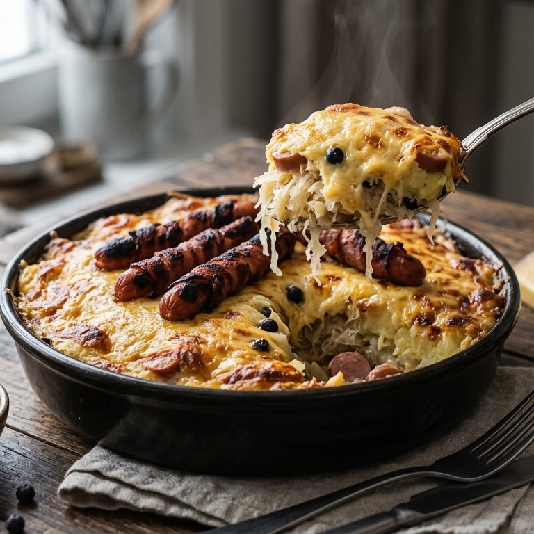Zuurkoolschotel met hotdogs recept