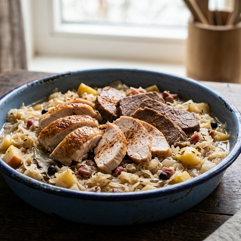 Zuurkoolschotel met restjes vlees recept