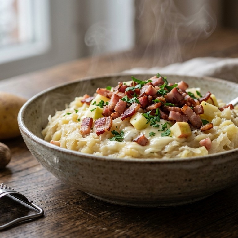 Zuurkoolstampot met appel en mon chou recept