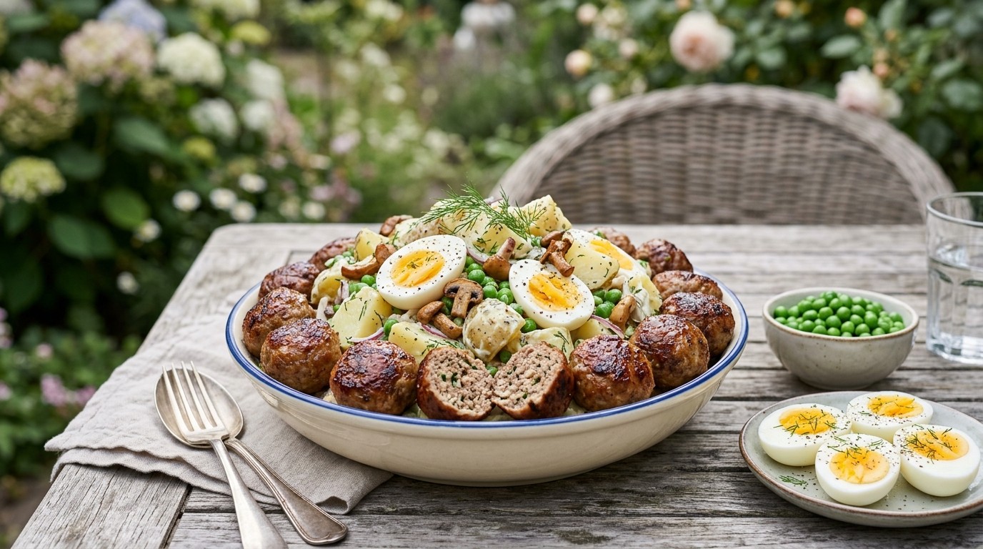 Aardappel- Eiersalade met Gehaktballetjes