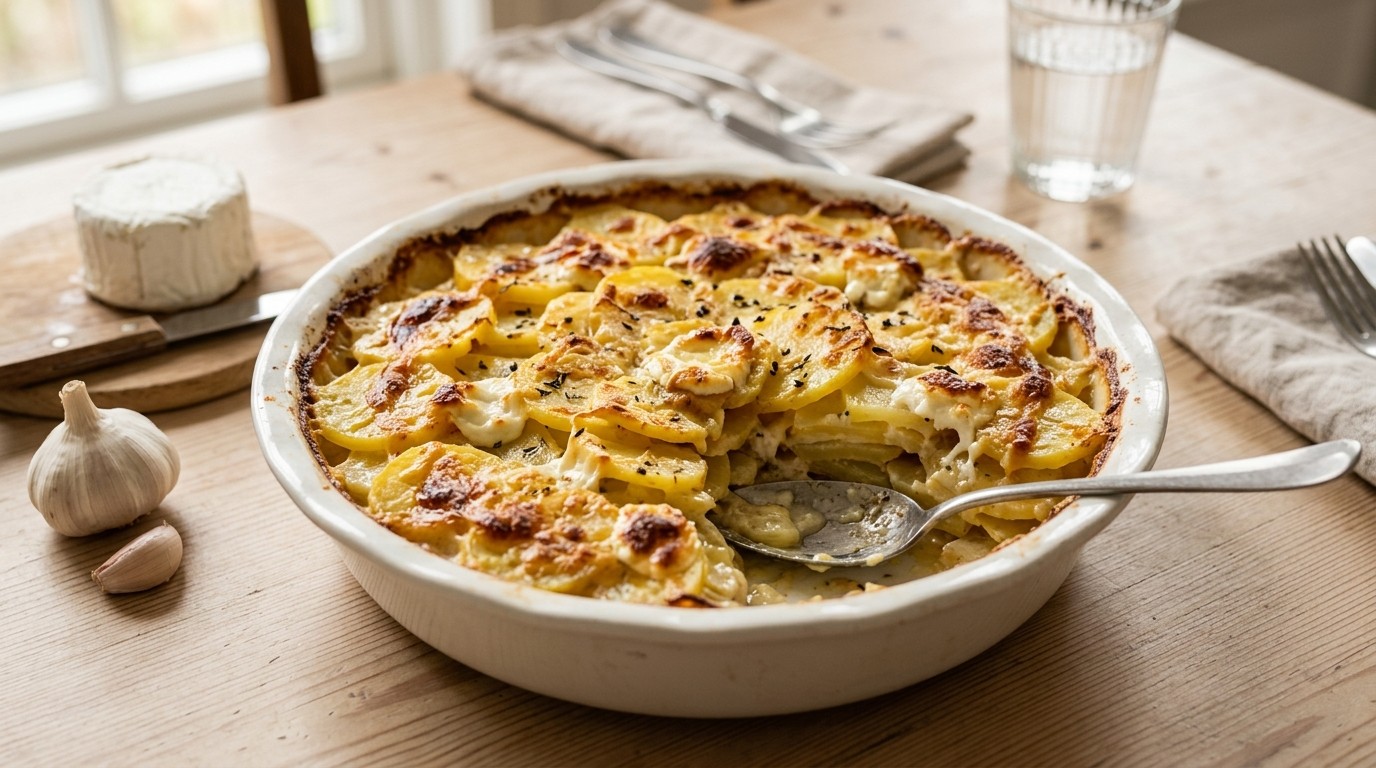 Aardappel gegratineerd met romige geitenkaas