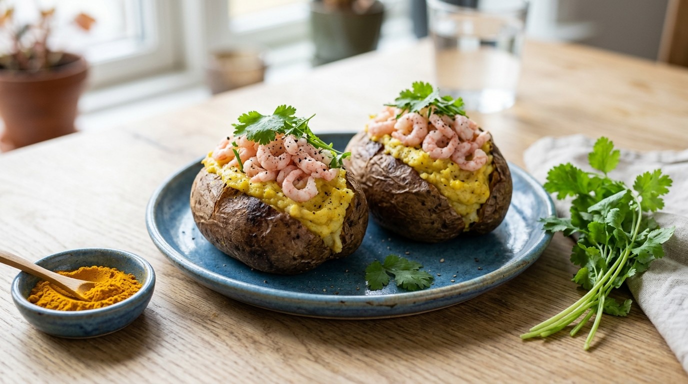 Aardappel gevuld met verse garnalen