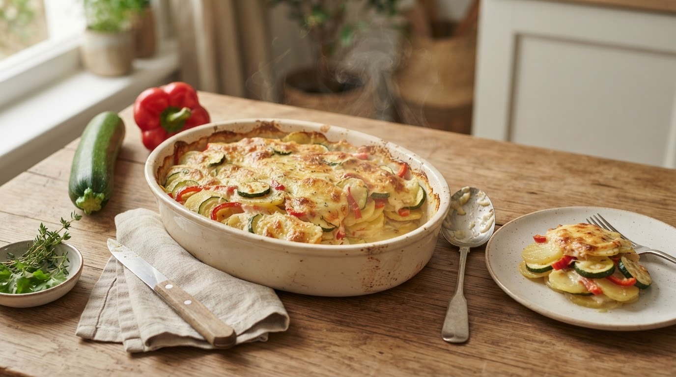 Aardappel-groenten ovenschotel