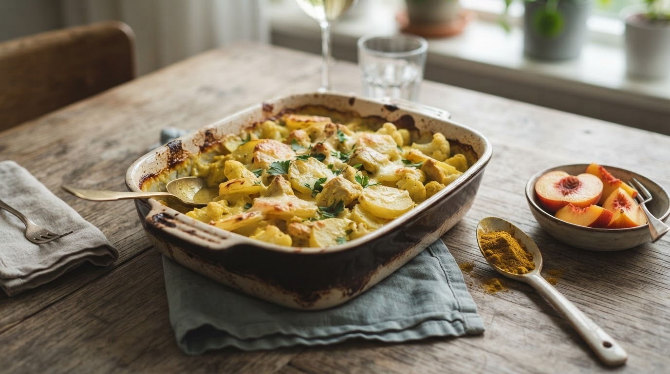 Aardappel-ovenschotel met kip-kerrie