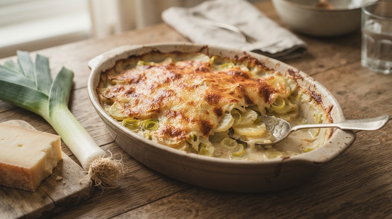 Aardappel prei gratin