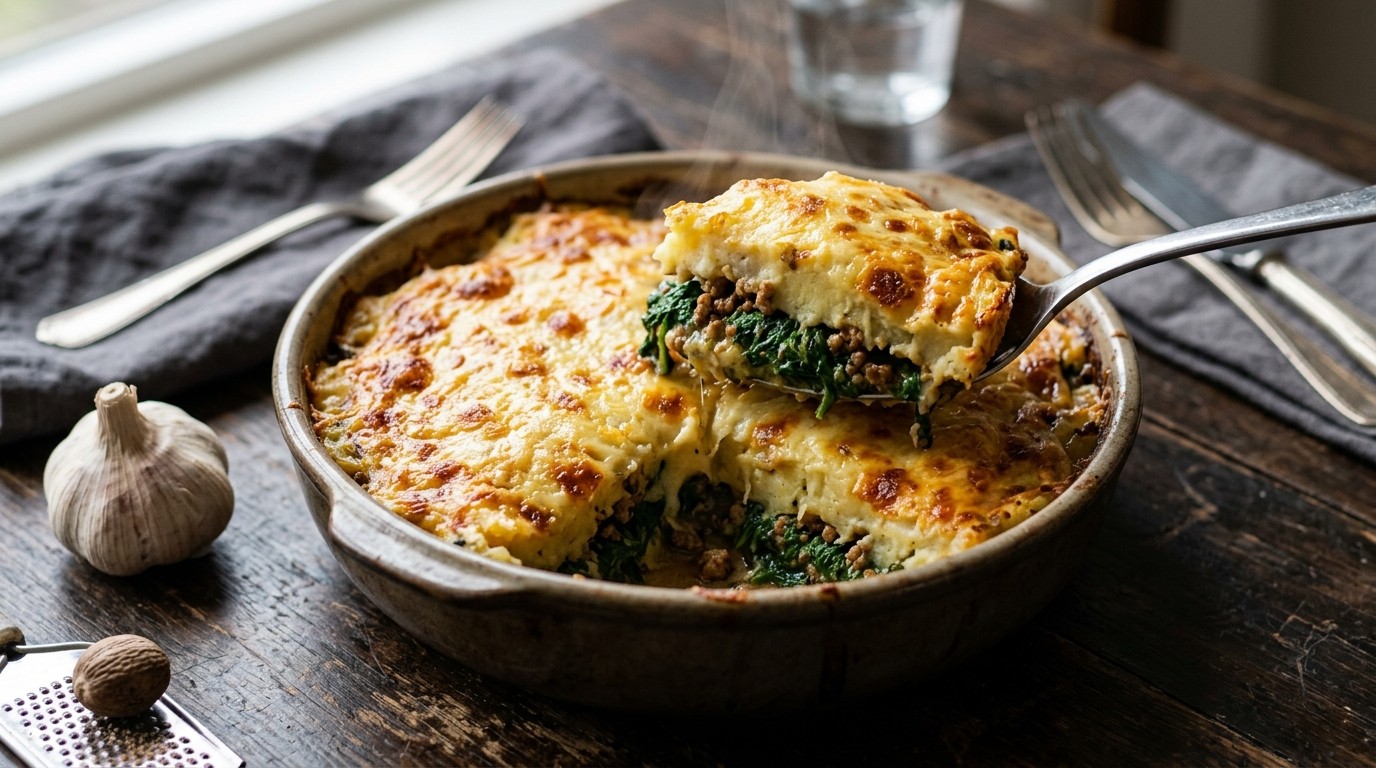 Aardappel spinazie ovenschotel