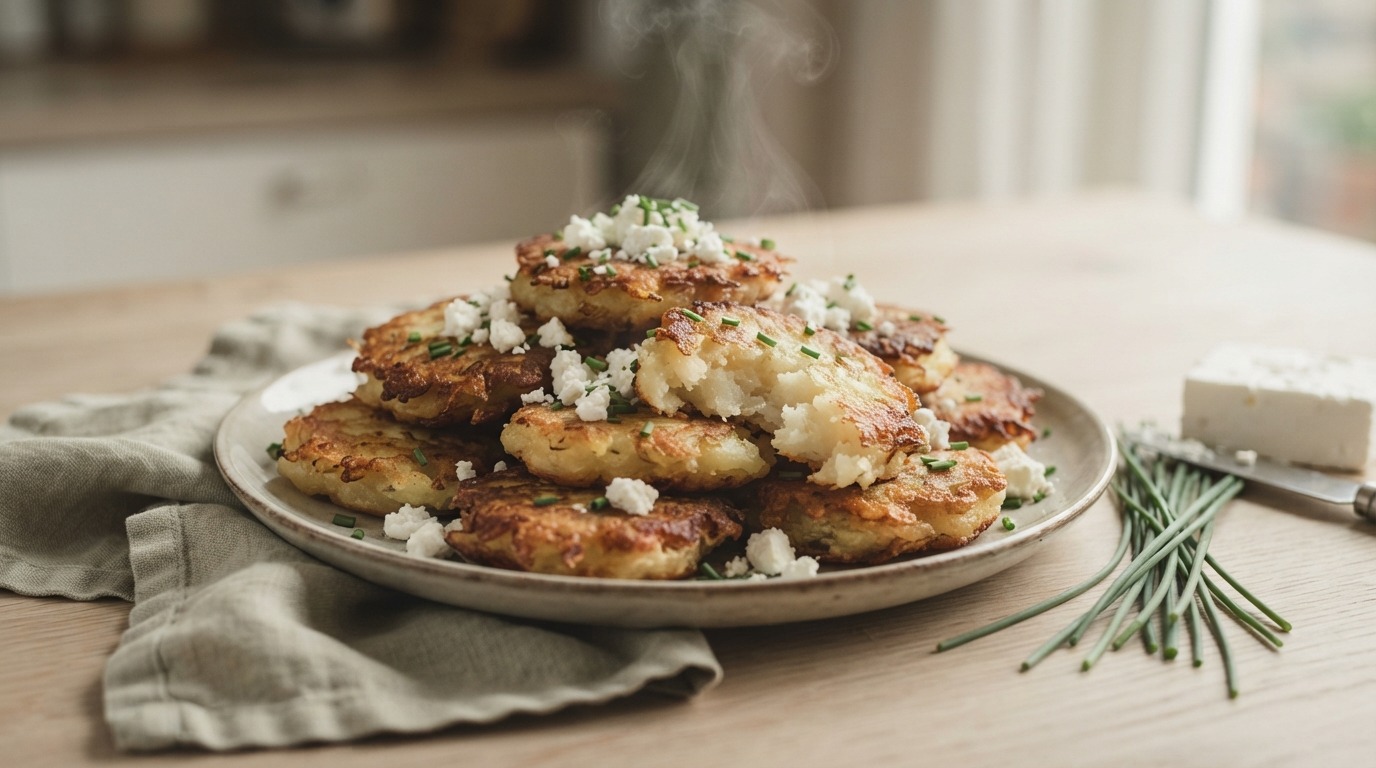 Aardappelkoekjes met bieslook en feta
