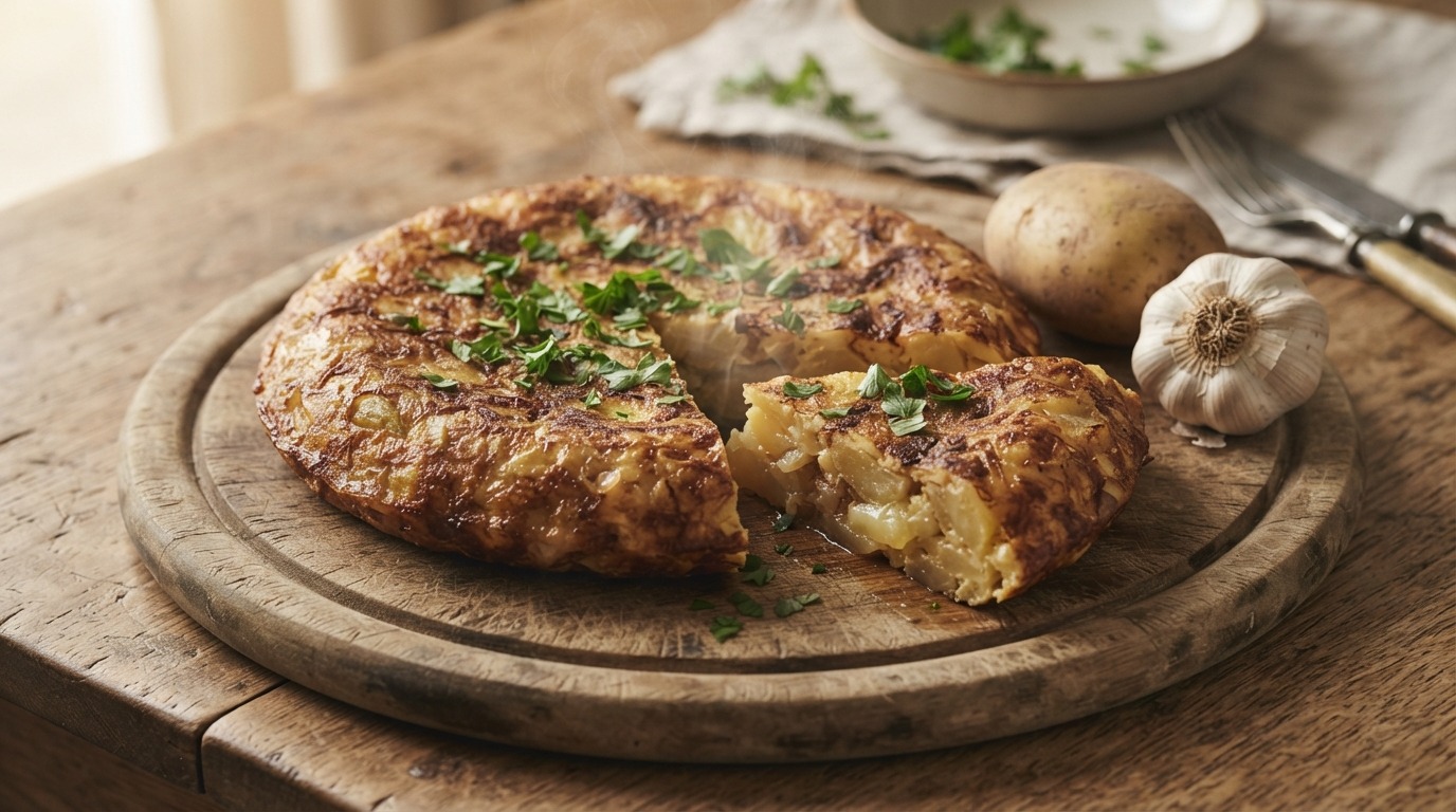 Aardappelomelet met knoflook en peterselie