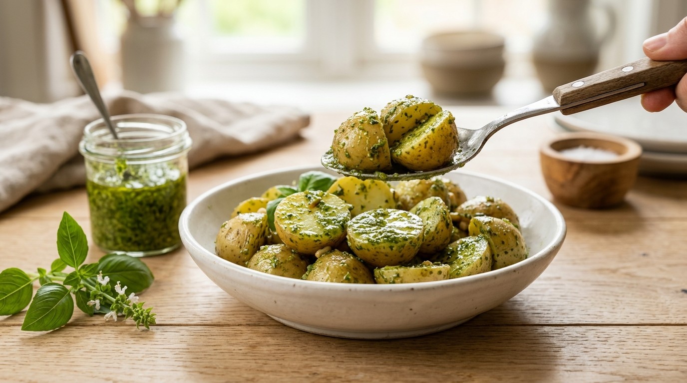Aardappels met Pesto (van Restant Aardappels)