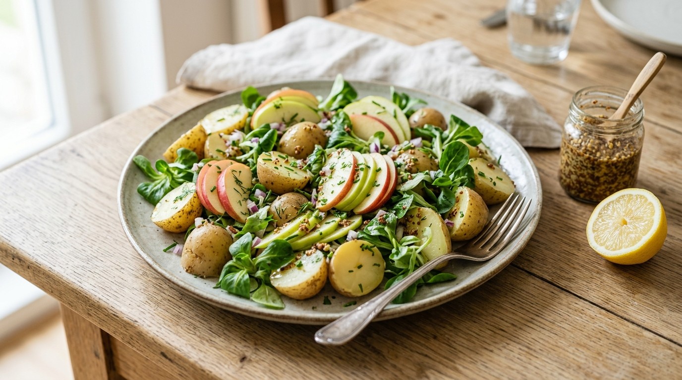 Aardappelsalade met appelschijfjes