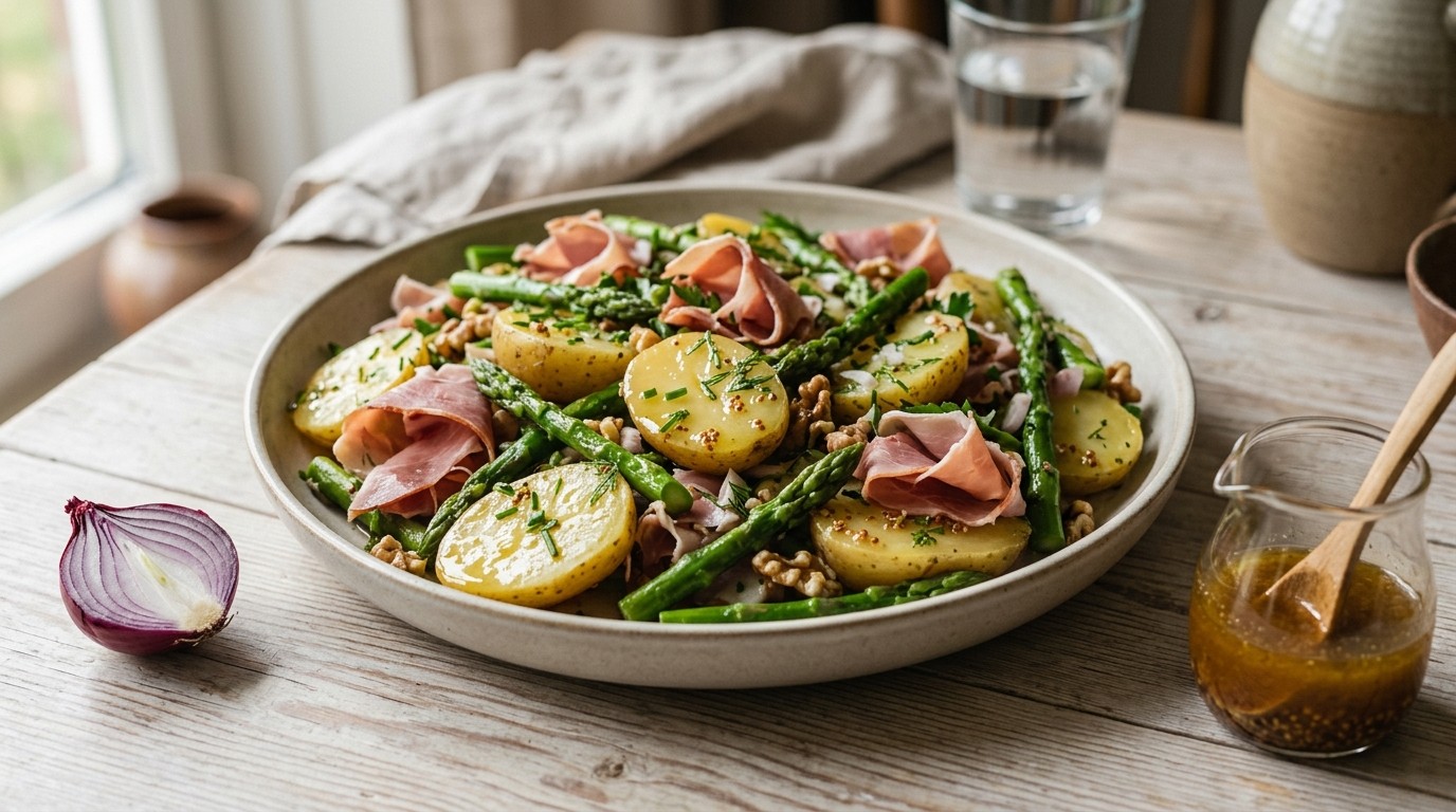 Aardappelsalade met asperge en ham
