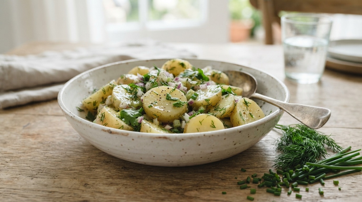 Aardappelsalade met bieslook-dilledressing