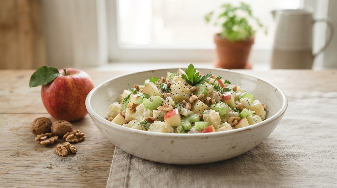 Aardappelsalade met bleekselderij en appel