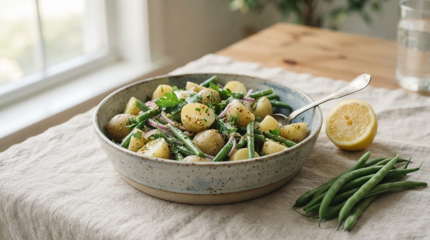 Aardappelsalade met sperzieboontjes