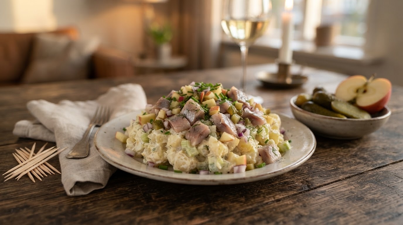 Aardappelsalade met zure haring