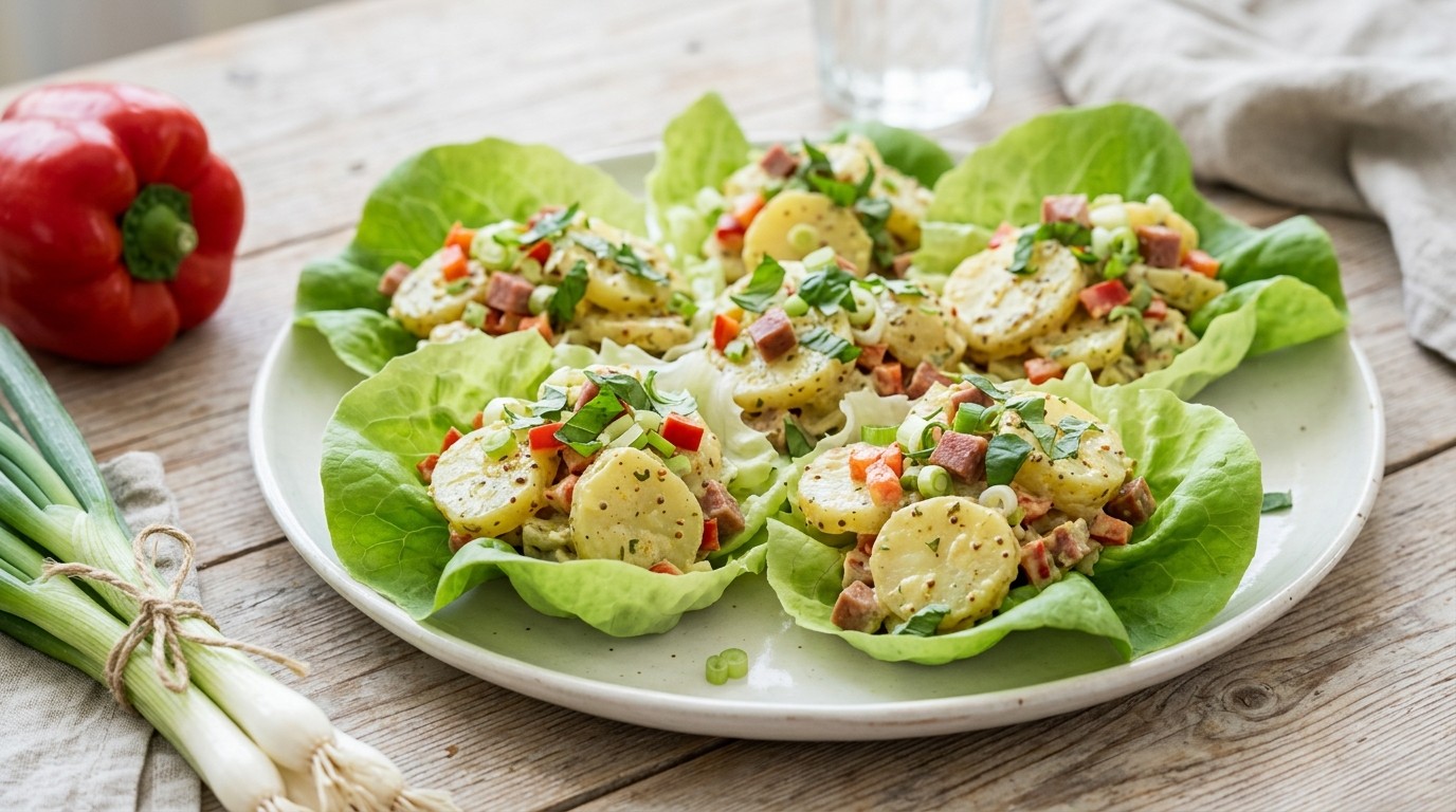 Aardappelsalade op botersla