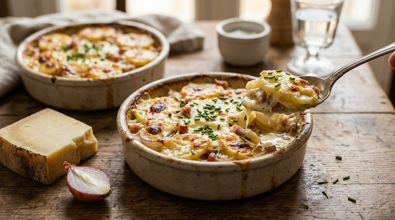 Aardappelschijfjes gegratineerd met Gruyere