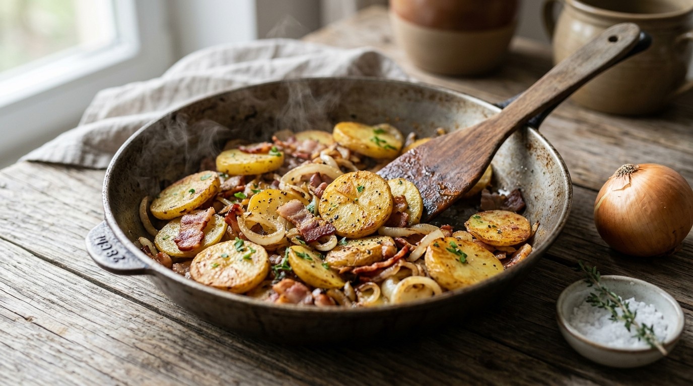 Aardappelschijfjes met Bacon en ui