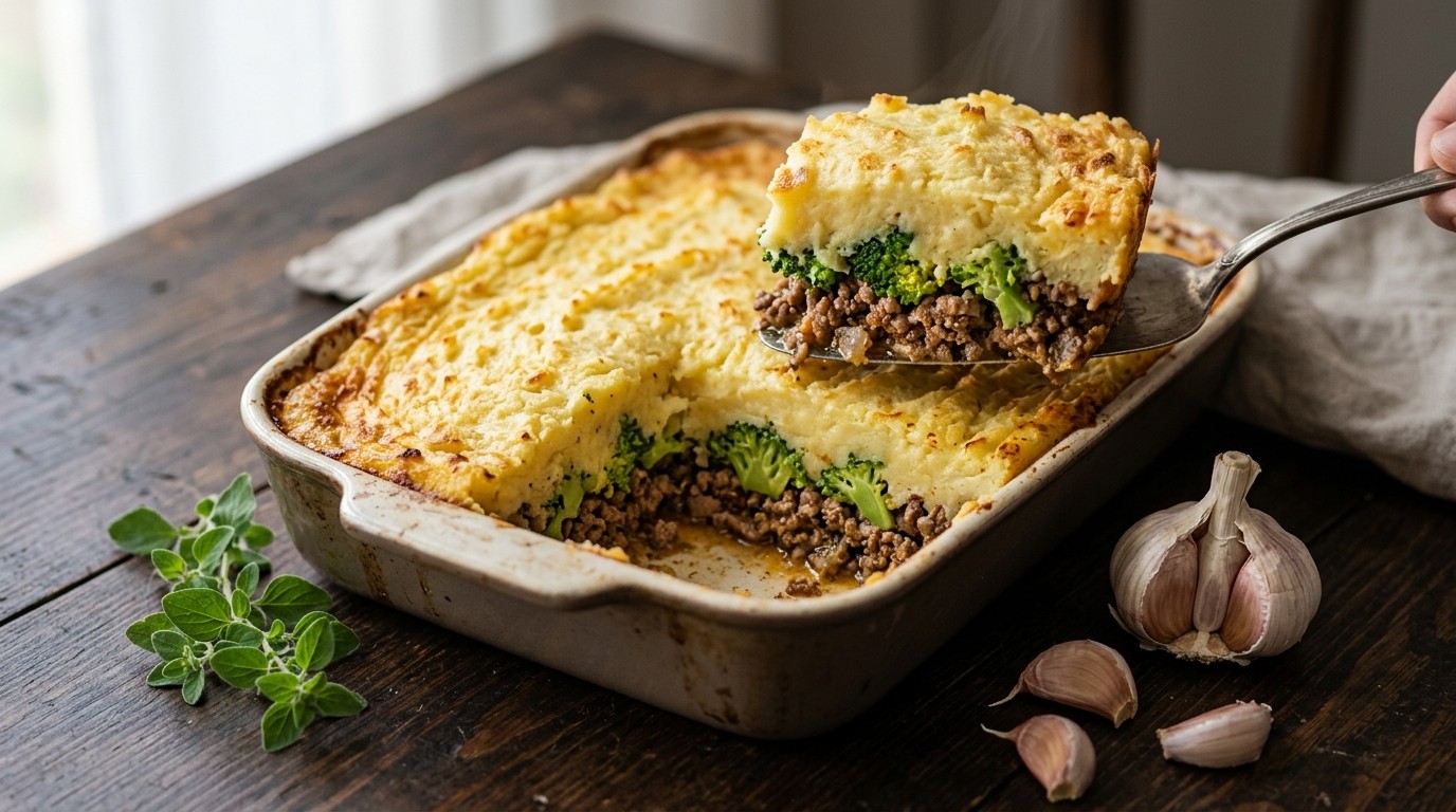 Aardappelschotel met broccoli