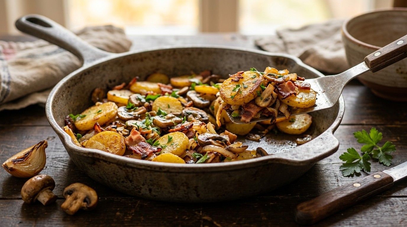 Aardappelschotel met Spekchampignons
