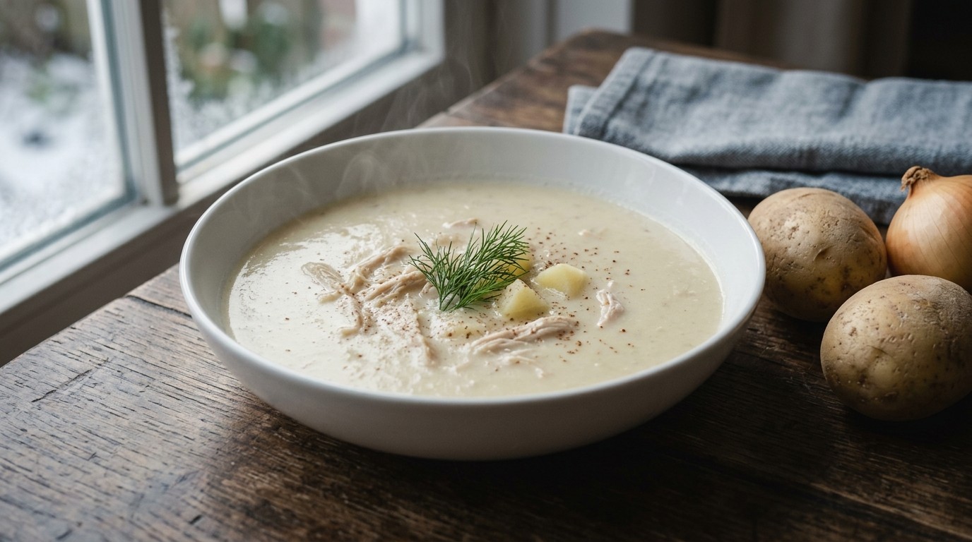 Aardappelsoep met witte wijn en dille