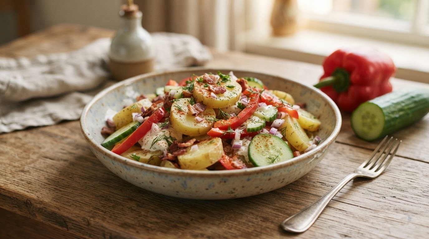 Aardappelspeksalade met paprika