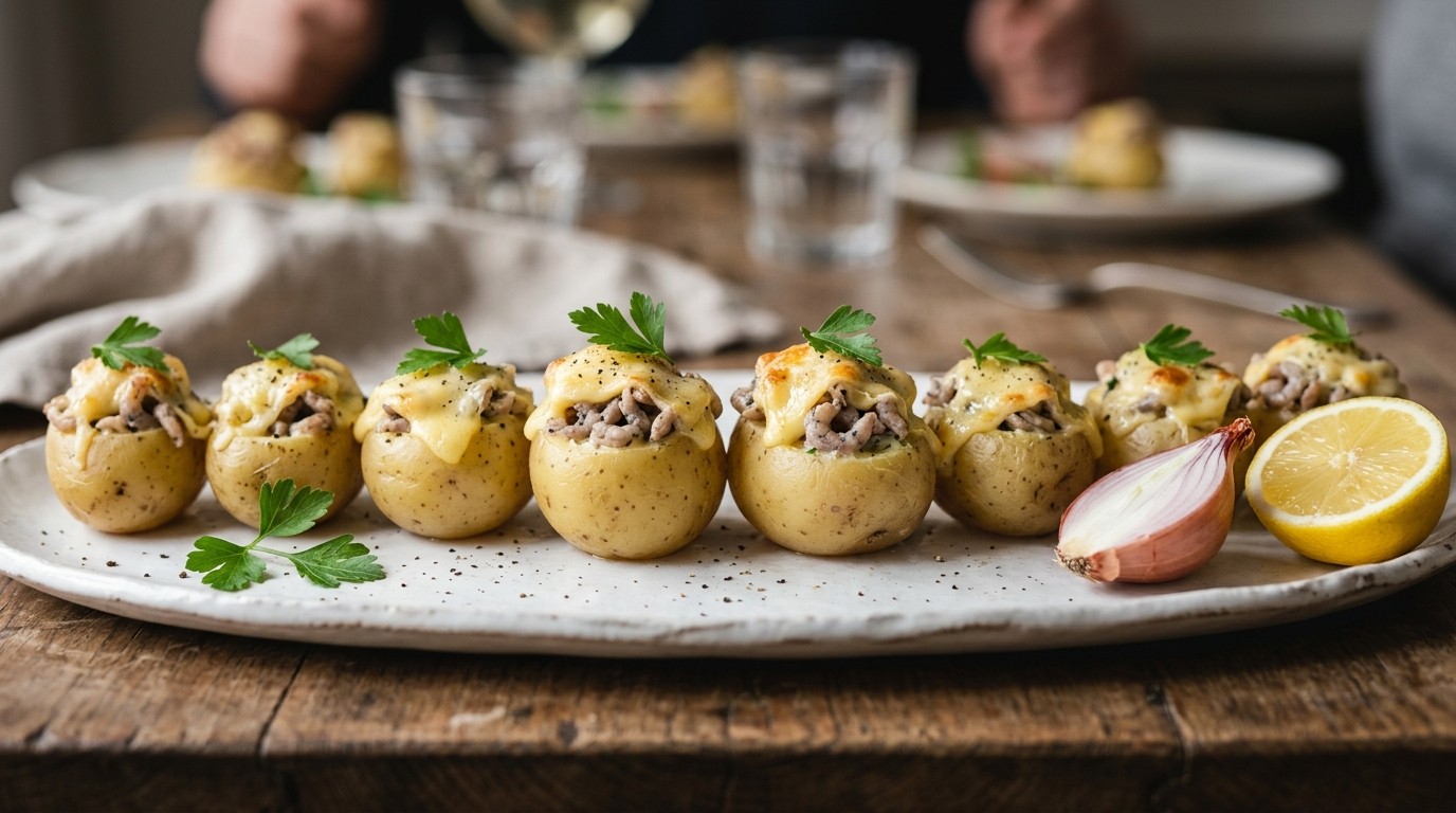 Aardappeltjes met garnalen en Fleuron de Bruges