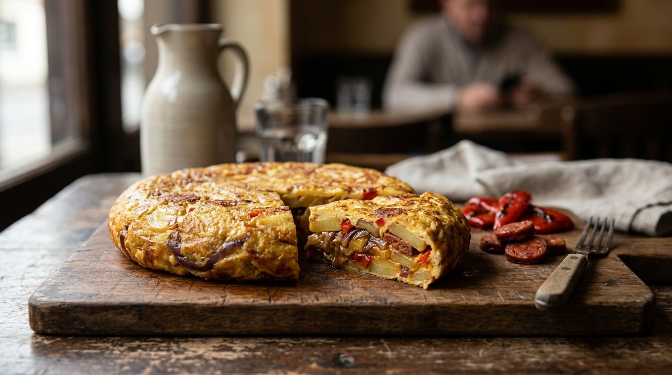 Aardappeltortilla met rode ui