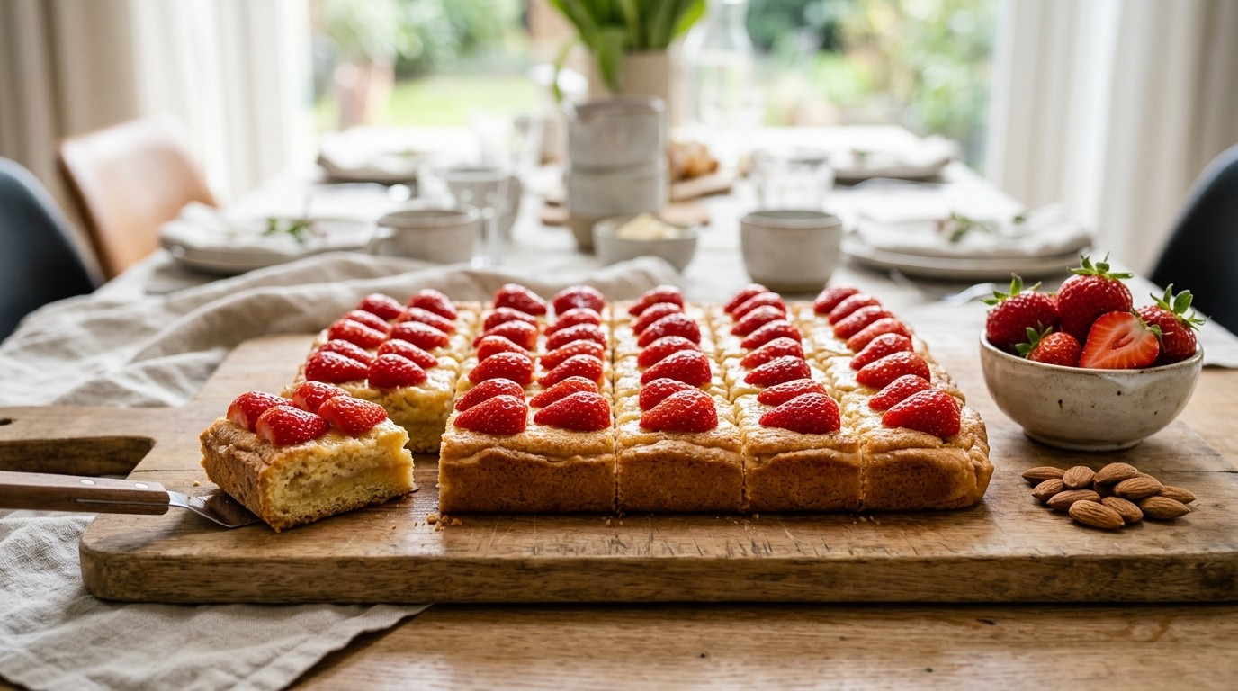 Aardbei-amandelgebak voor buffet