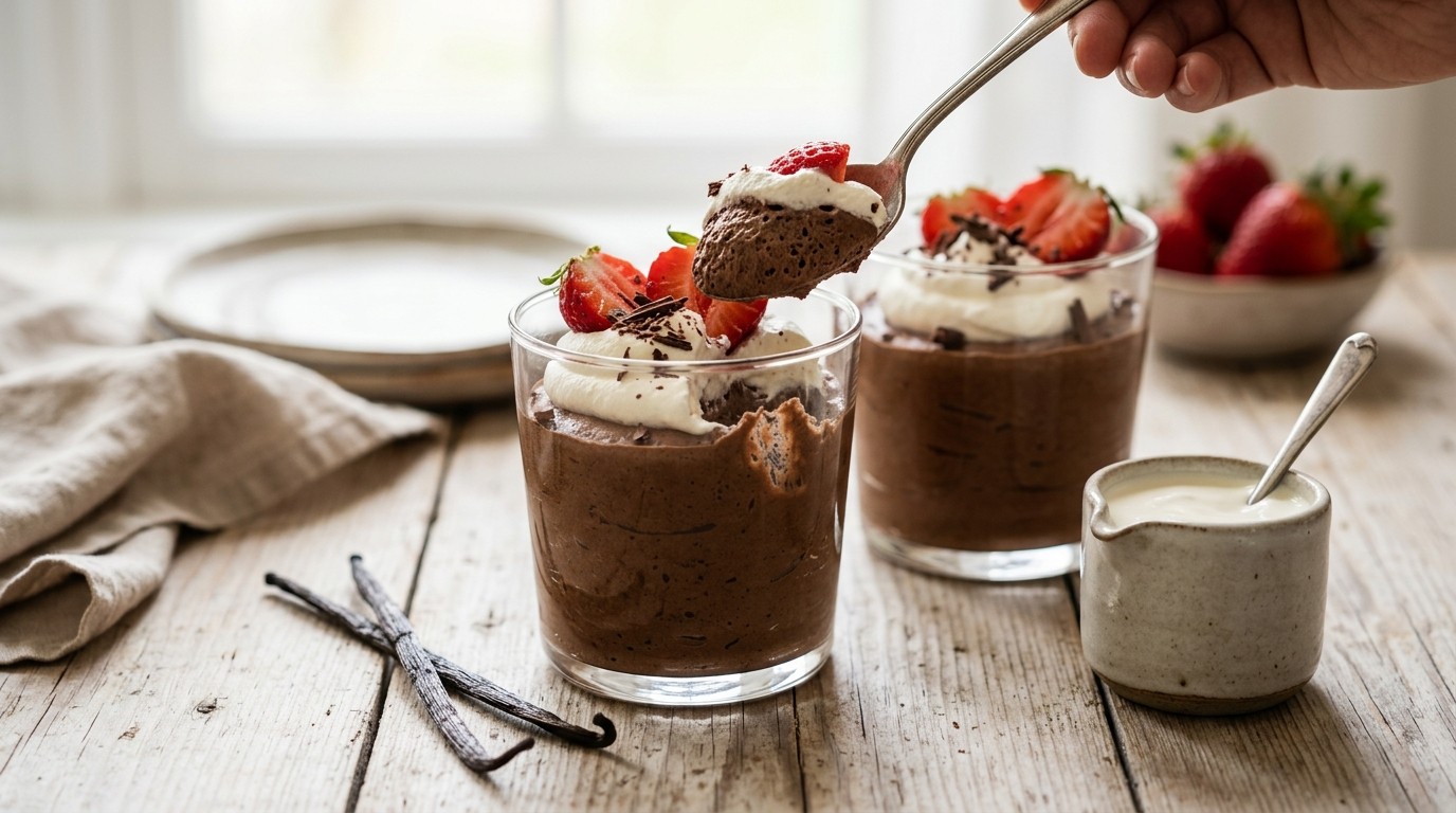 Aardbeien-chocolade mousse