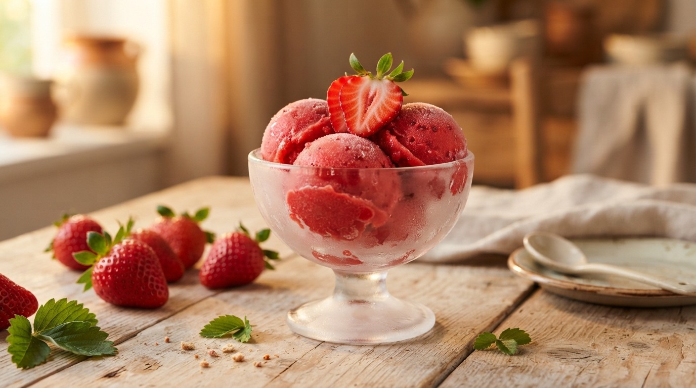 Aardbeien sorbetijs