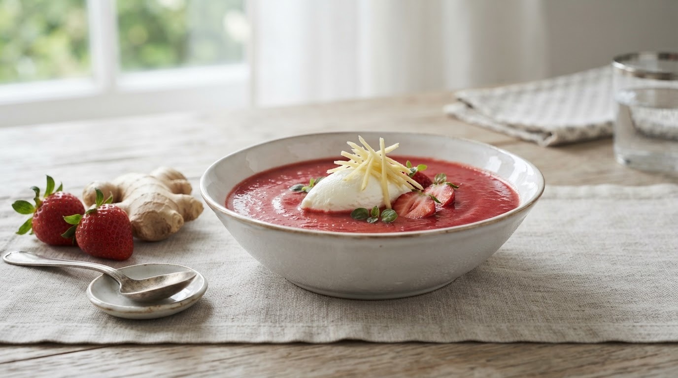Aardbeiensoep met gember en mascarpone