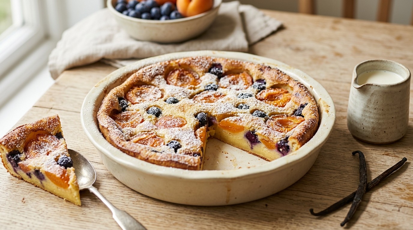 Abrikozen / Blauwebessen Clafoutis