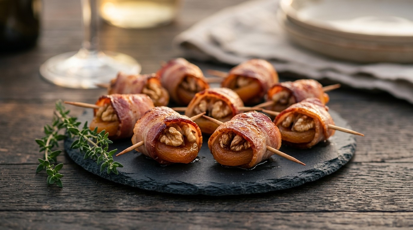 Abrikozen met walnoten en bacon