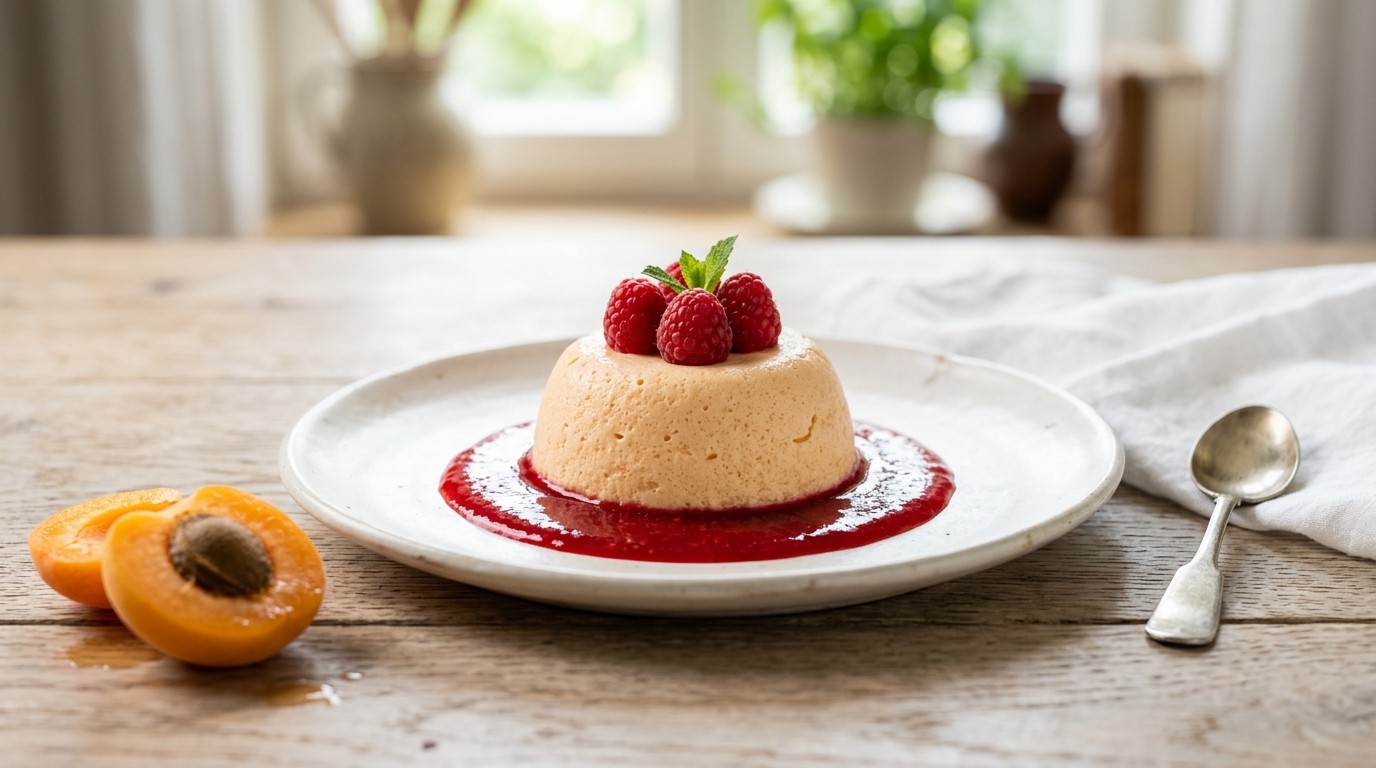 Abrikozenmousse met Frambozensaus