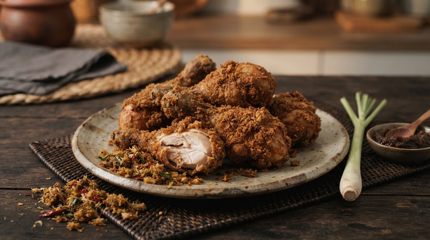 Ajam gepuk (gefrituurde drumsticks met kokossmaakje)