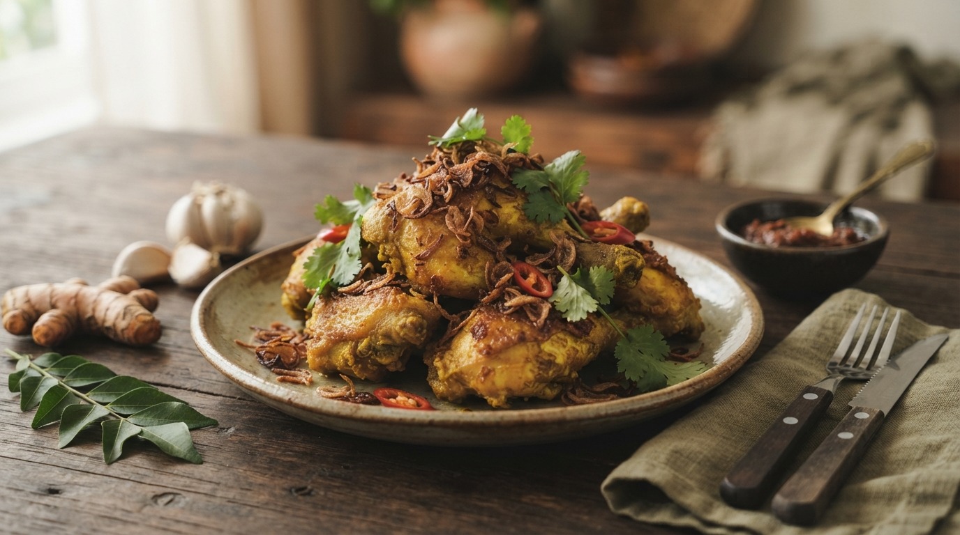 Ajam goreng koening (zacht gekruide kip)