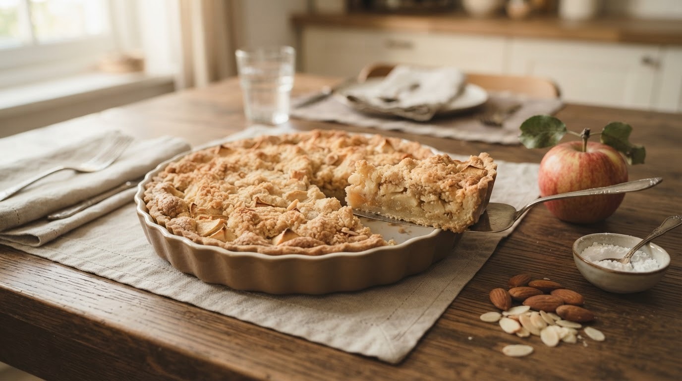 Amandeltaart met appelcrumble