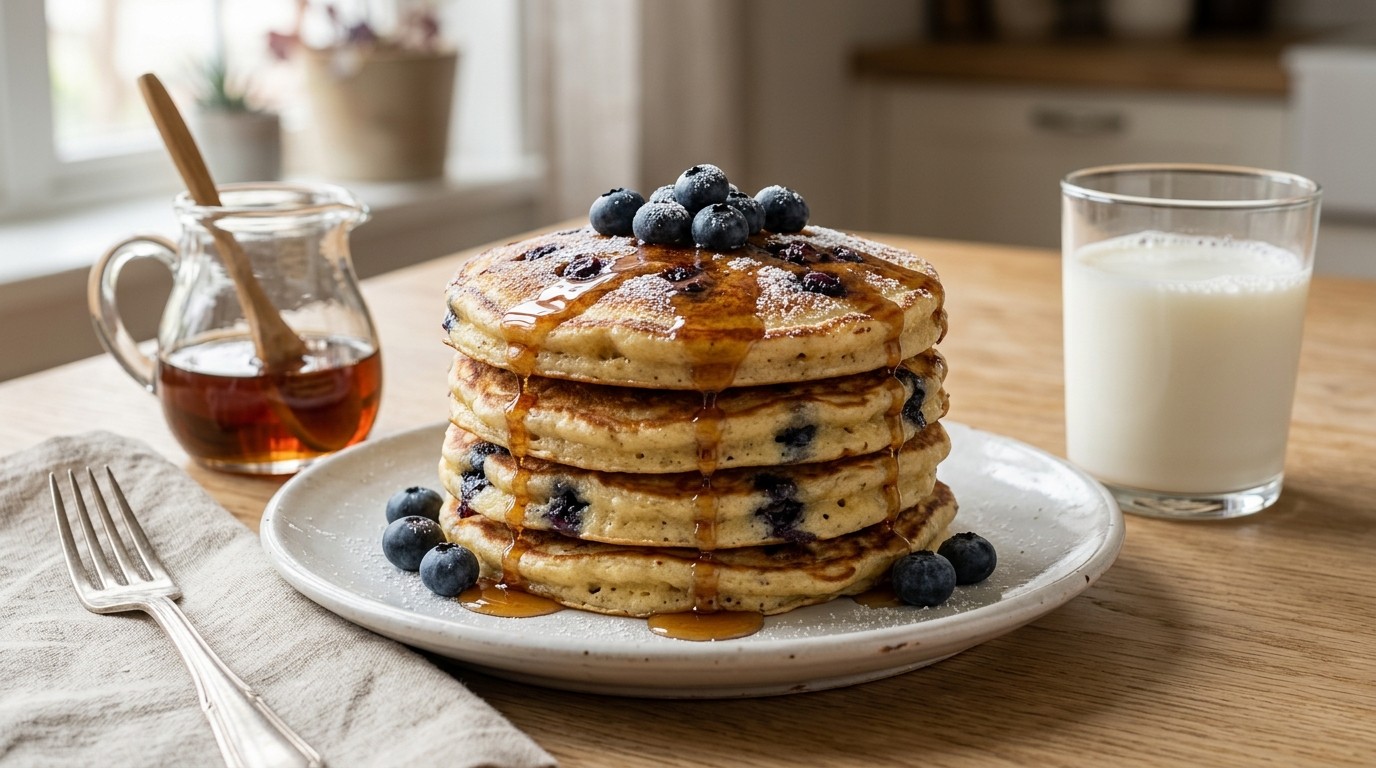 Amerikaanse pancakes met blauwe bessen