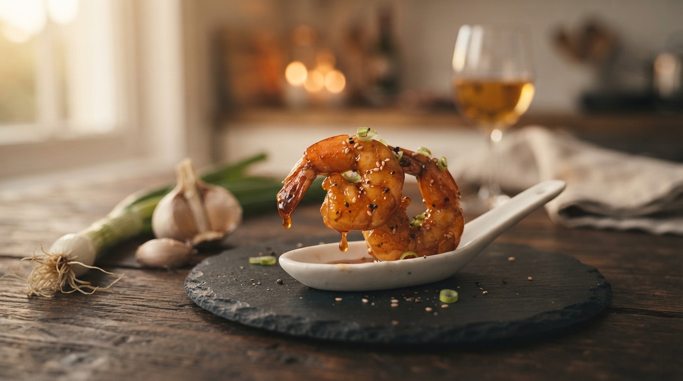 Amuse van gekarameliseerde scampi's