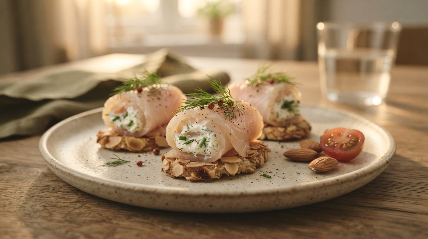 Amuse van gerookte pangasiusfilet met roomkaas