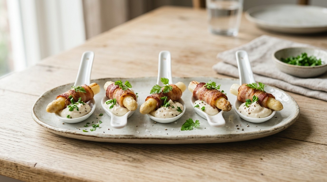Amuses Katenspek-asperge met Mierikswortelcrème