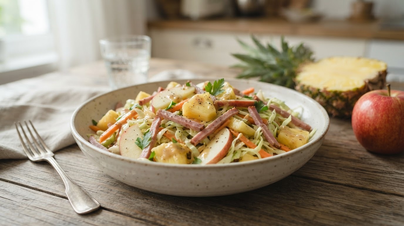 Ananas-appelsalade met ham