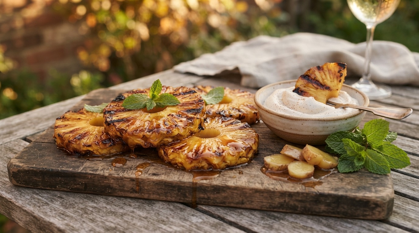 Ananas met gember-kaneelroom voor de tafelgrill