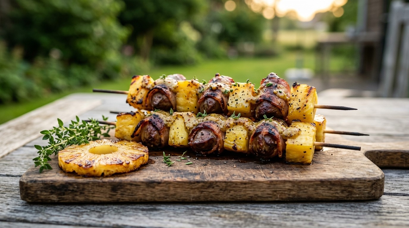 Ananas met kippenlevertjes op de BBQ