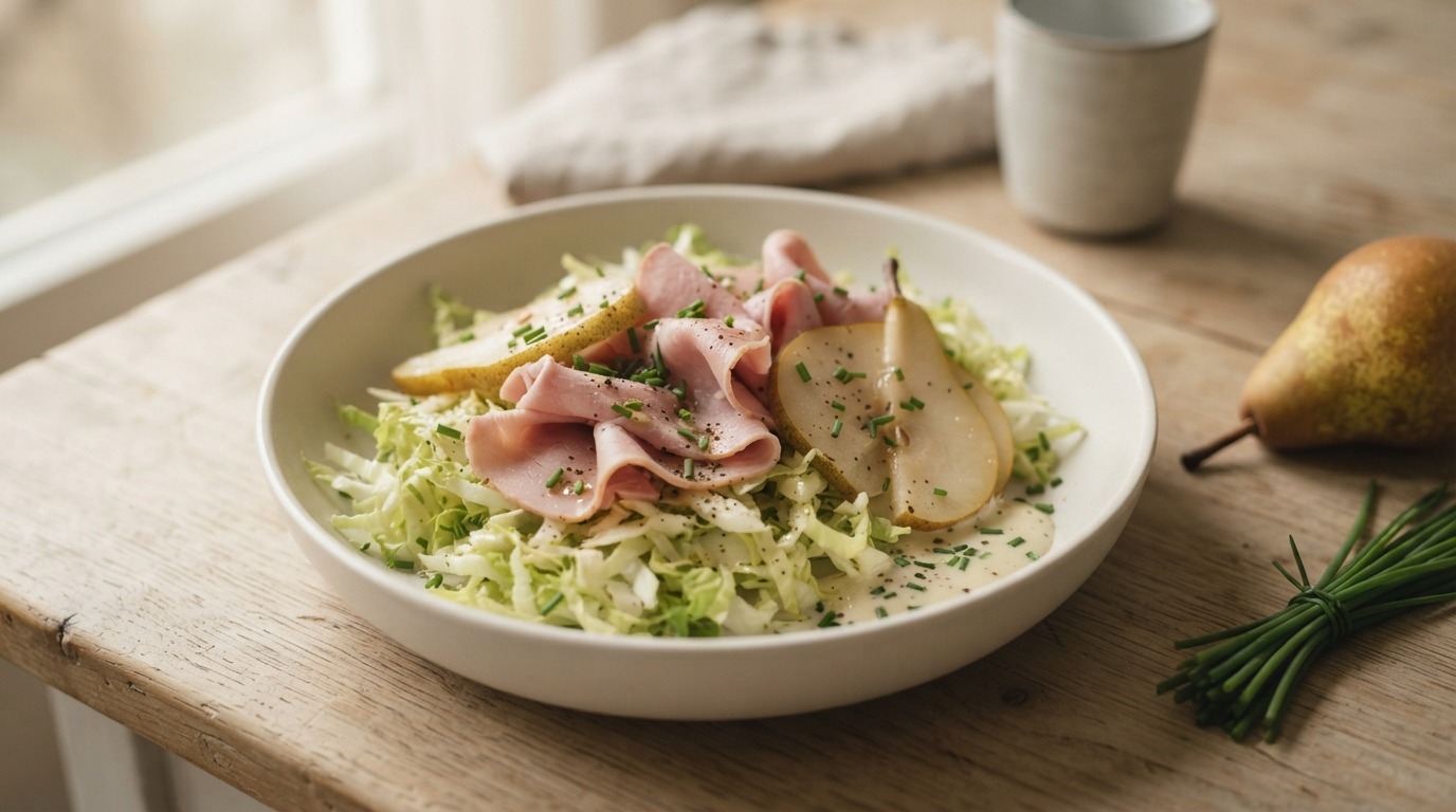 Andijviesalade met peer en ham