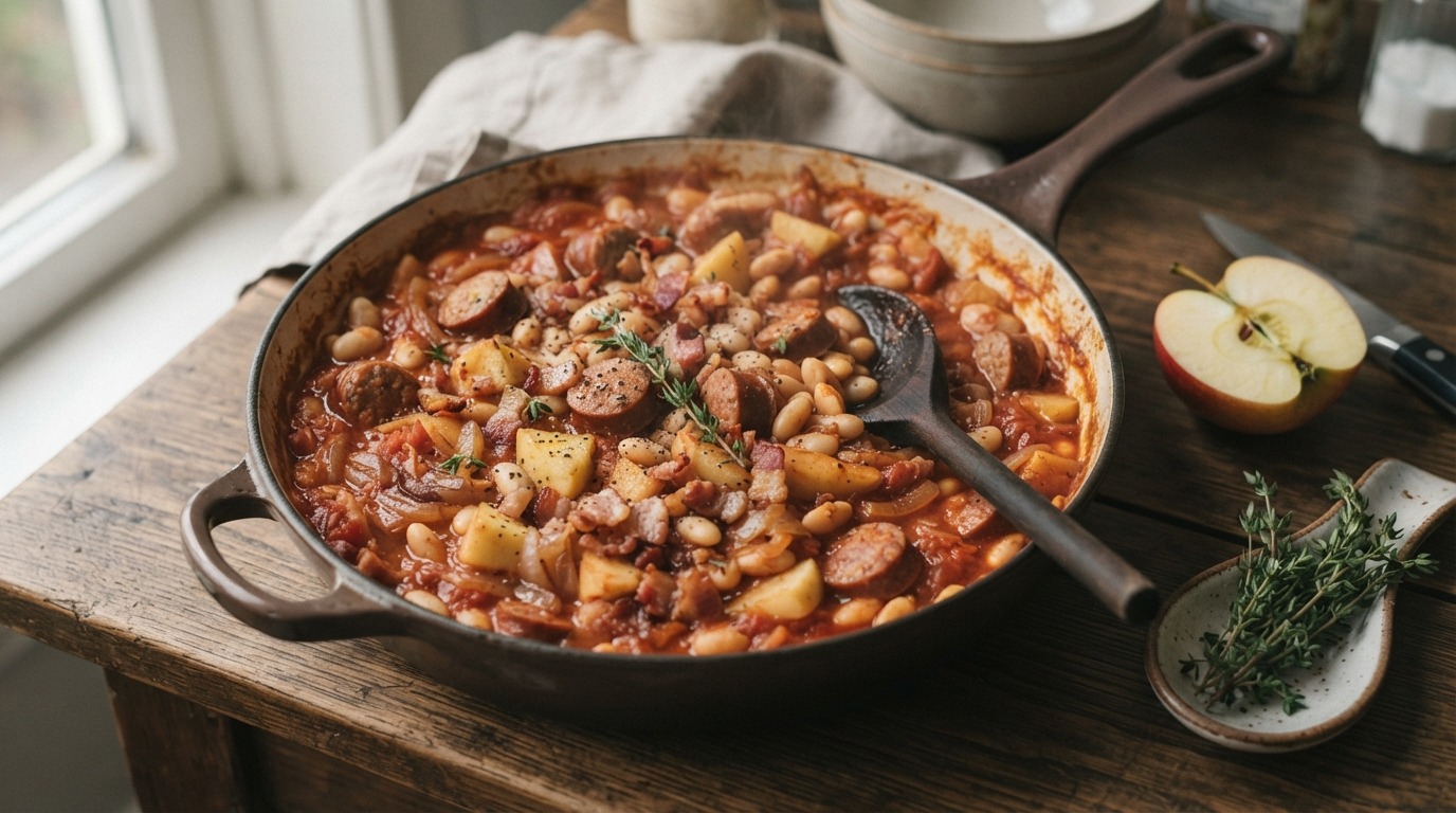 Appel met witte bonen in tomatensaus