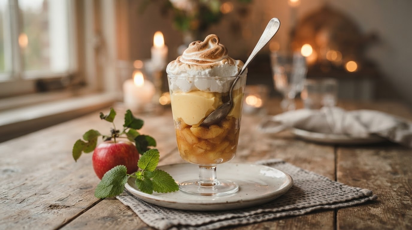 Appelcompote met advocaat en meringue