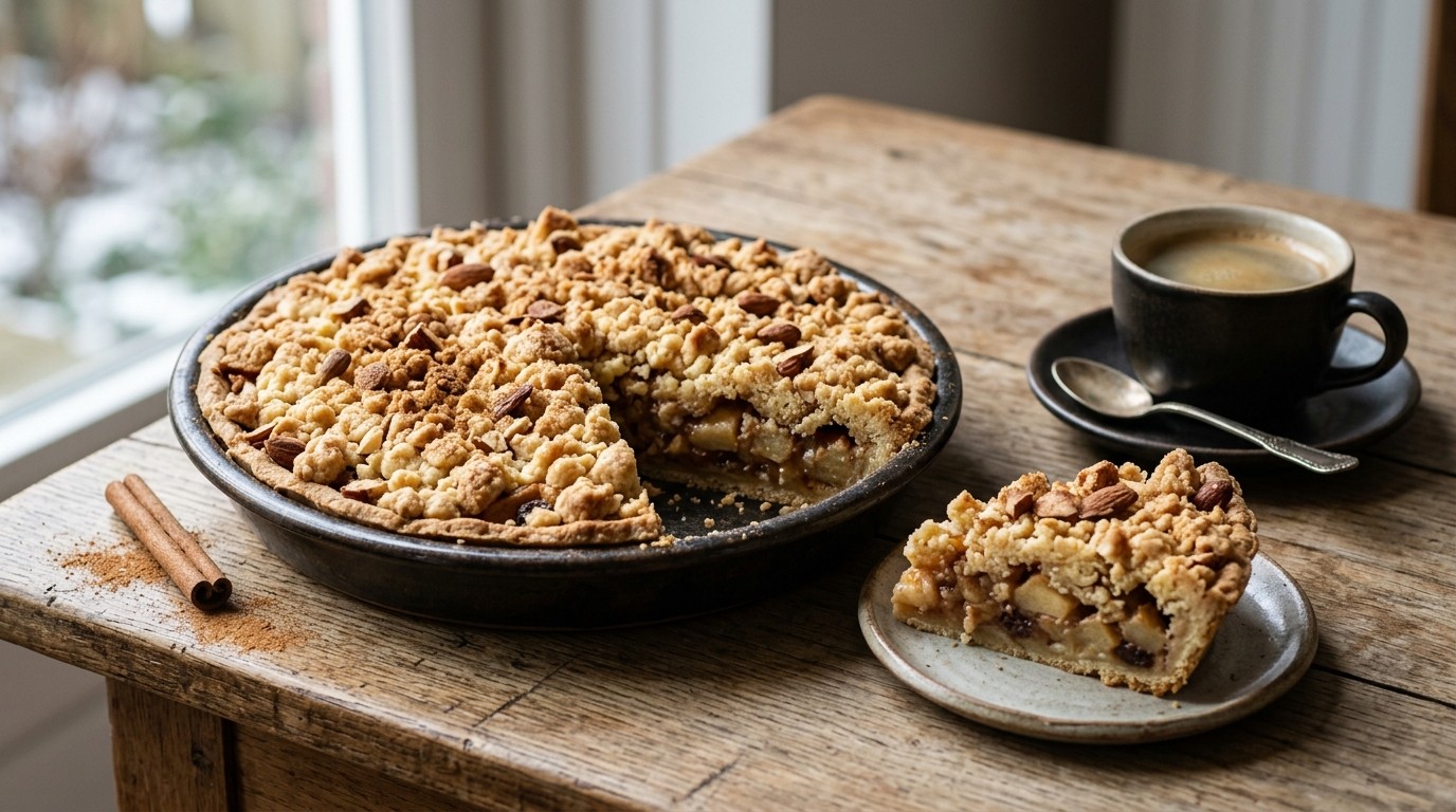 Appelkruimeltaart met Bitterkoekjes