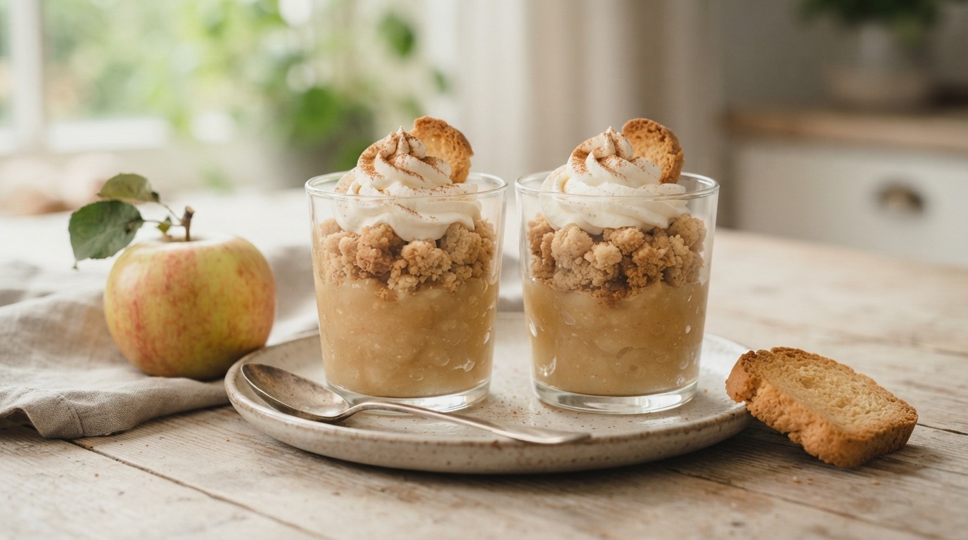 Appelmoes met krokante beschuitlaag